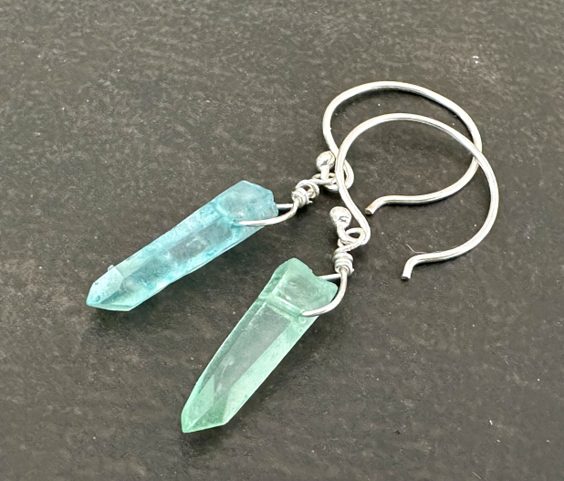 Crystal Point Earrings, Natural Stone, Wire Wrapped, Sterling Silver