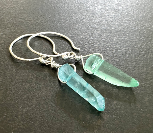 Bi-Colour Crystal Point Earrings, Sterling Silver Dangle