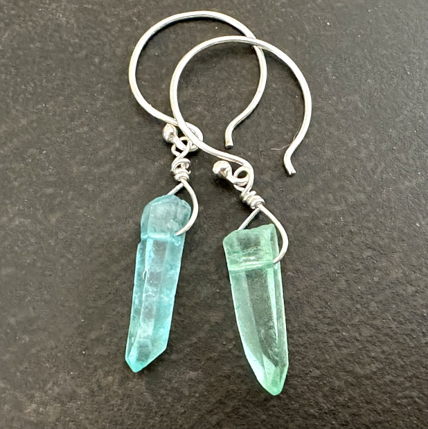 Bi-Colour Crystal Point Earrings, Sterling Silver Dangle