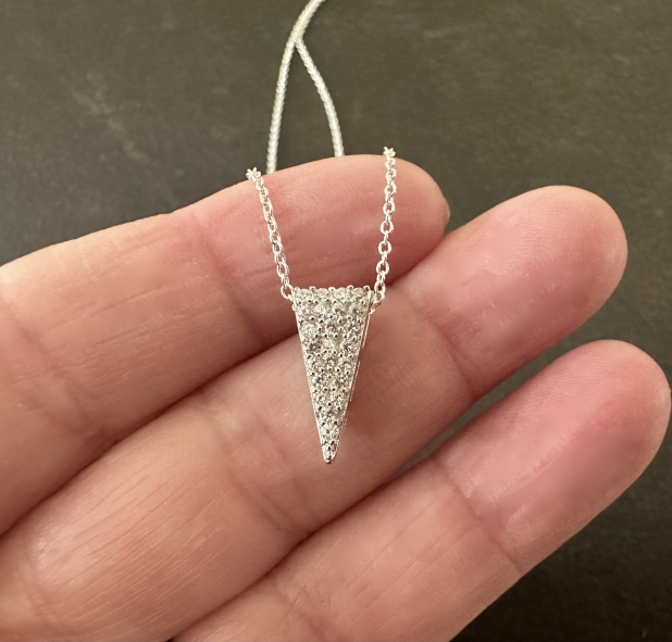 Dainty CZ Necklace, Triangle Necklace, Sterling Silver Chain, Handmade