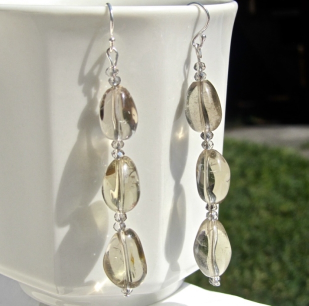 Smoky Quartz Statement Earrings, Natural Stone, Quartz Nuggets, Sterling Silver