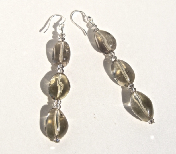 Smoky Quartz Nugget Earrings, Semi Precious Gemstones, Sterling Silver, Boho