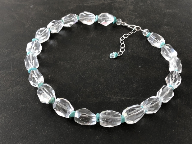Crystal Statement Necklace, Clear Quartz, Turquoise, Sterling Silver