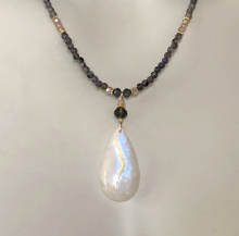Moonstone Iolite Necklace, Water Sapphire, Gold Vermeil