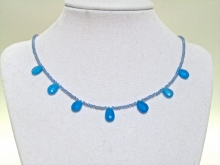 Chalcedony Necklace, Cornflower Blue, Agate Teardrops, Minimalist Necklace