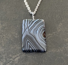 Men’s Stone Necklace, Black Agate Pendant, Stainless Steel Chain