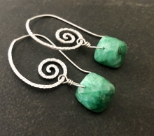 Emerald Statement Earrings, Genuine Emerald, May Birthstone, Swirl Earrings