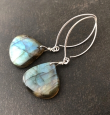 Labradorite Earrings, Statement Earrings, Natural Blue Stone, Sterling Silver