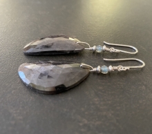Sapphire Earrings, Silver Sheen Sapphire Slice, Labradorite, Sterling Silver