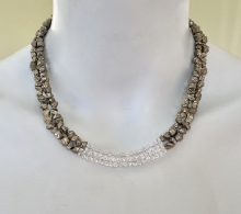 Statement Necklace, Silver Pyrite Nugget Necklace, Crystal, Adjustable Necklace