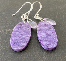 Purple Stone Earrings, Charoite, Amethyst, Sterling Silver