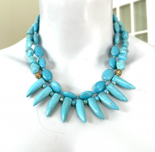 Turquoise Statement Necklace, Tribal Spike Necklace, Aqua Stone, Double Strand