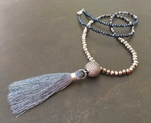 Long Tassel Necklace, Pave CZ, Crystal, Metallic Necklace