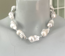 Nucleated Flameball Pearl Necklace, Chunky Pearl Statement Necklace, Sterling