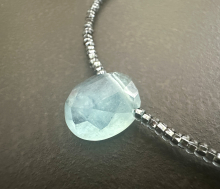 Aquamarine Necklace, Natural Blue Gemstone, Sterling Silver, Adjustable Necklace