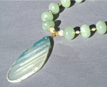 Green Stone Necklace, Agate Slice Pendant, Green Aventurine, Jade