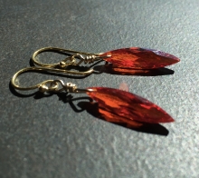 CZ Statement Earrings, Fire Opal Red, Marquise Earrings, Sparkly Dangle