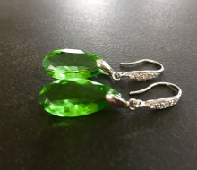 Green Quartz Earrings, Quartz Teardrops, Sterling Silver CZ, Statement Earrings