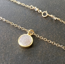 Dainty Druzy Necklace, Natural Druzy Pendant, 14K Gold Filled, Sparkly