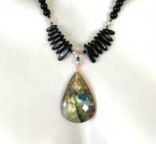 Labradorite Necklace, Tribal Statement Necklace, Black Onyx