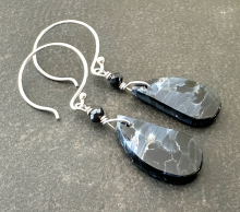 Pietersite Statement Earrings, Natural Blue Stone, Sterling Silver, Gift for Her